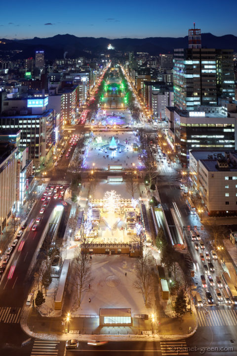 テレビ塔から見た大通公園のホワイトイルミネーション